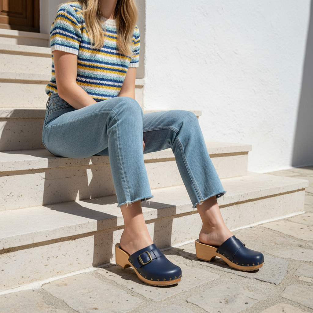 Eleganckie klapki skórzane granatowe regulowane podbicie | Naturfeet KKO3NA - zdjecie 2