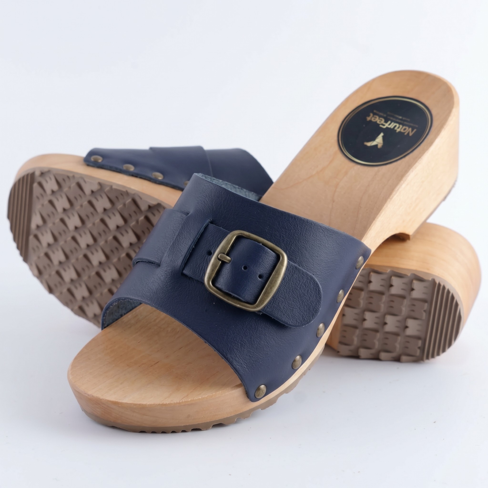 Eleganckie klapki skórzane granatowe regulowane podbicie | Naturfeet KKO3NA