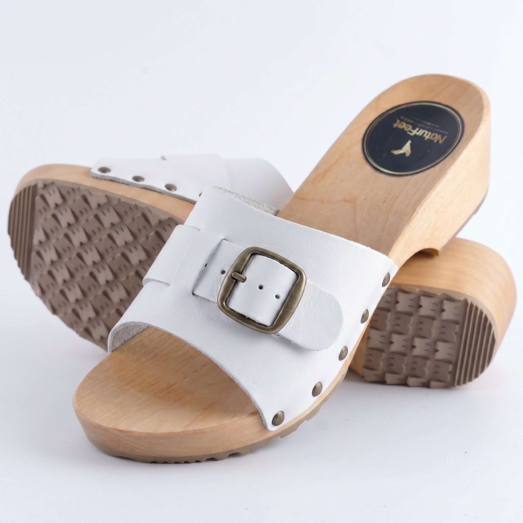 Eleganckie klapki skórzane białe regulowane podbicie | Naturfeet KKO3WH