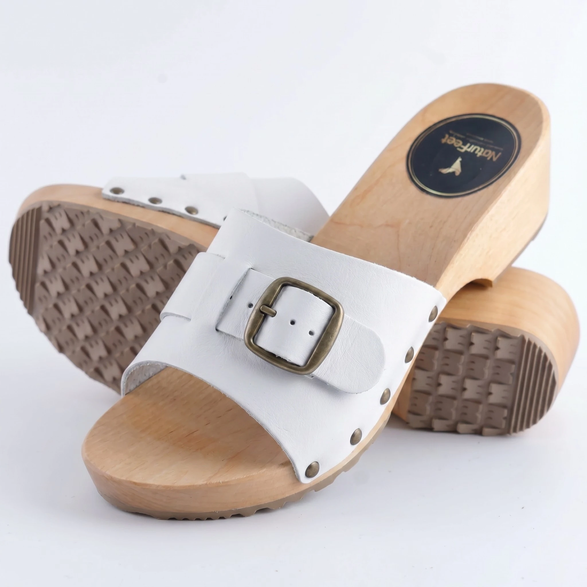 Eleganckie klapki skórzane białe regulowane podbicie | Naturfeet KKO3WH