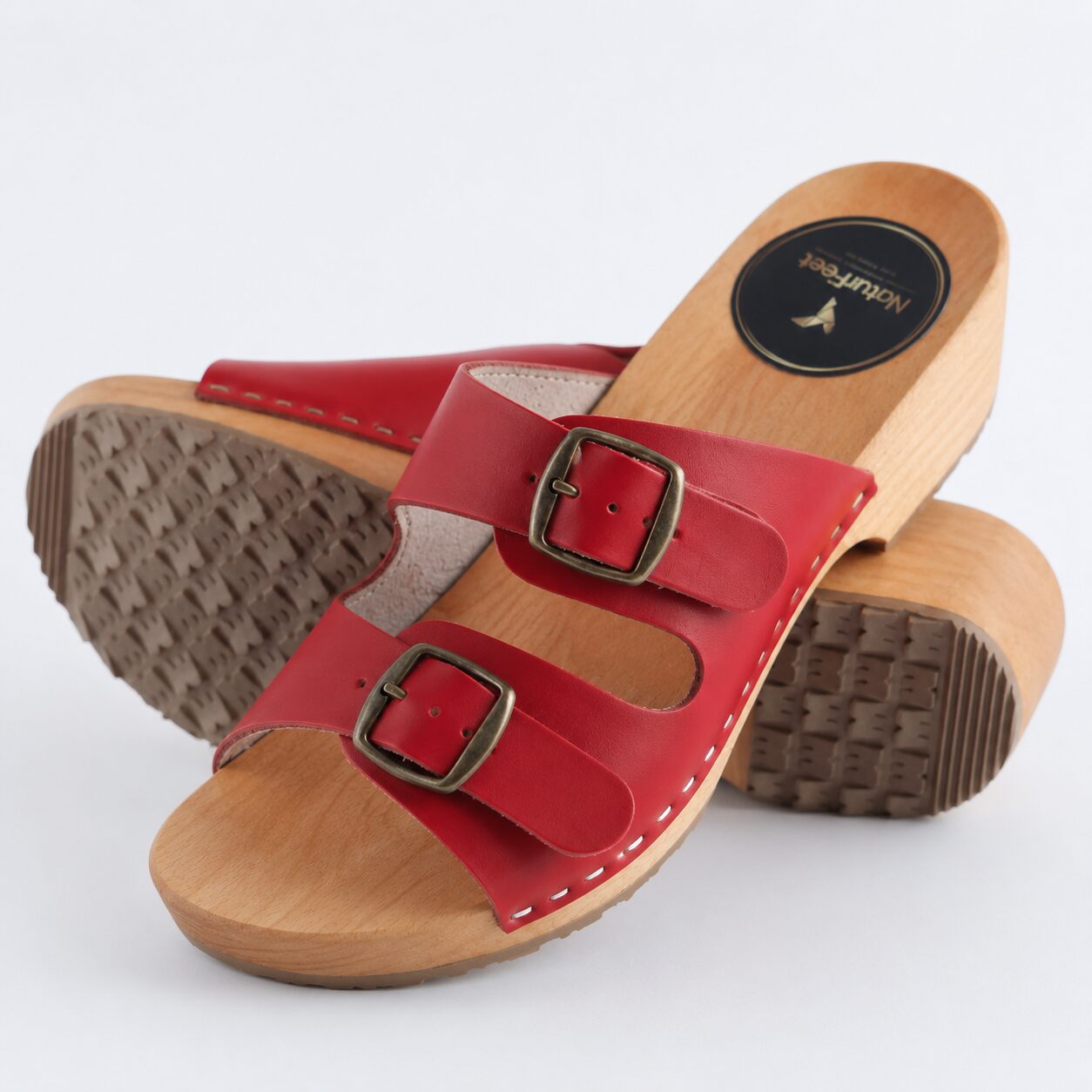 Damskie klapki Naturfeet - skóra naturalna | 2 klamry | czerwone KKO4RE